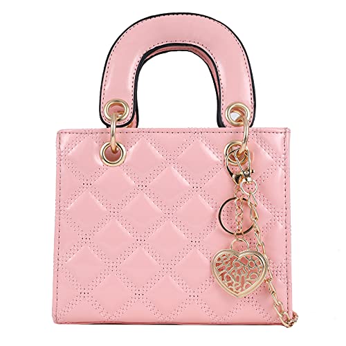 Qiayime Purses and quilted Handbags for Women Patent Leather Chain Satchel Shoulder Messenger Tote Bags Pink