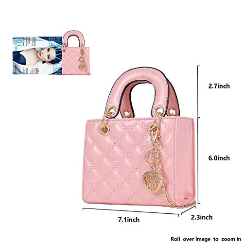 Qiayime Purses and quilted Handbags for Women Patent Leather Chain Satchel Shoulder Messenger Tote Bags Pink