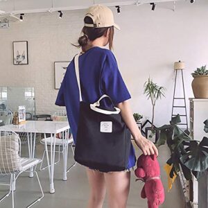 Belsmi Shoulder Bag Canvas Totes Bag Shopping Cotton Crossbody Travel Weekend Handbag Work Bag (Large, Black)