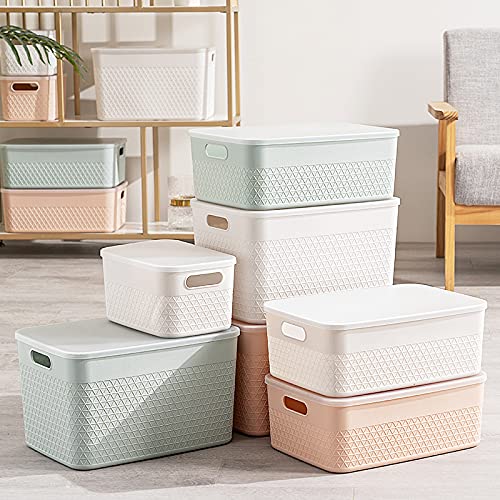 Lidded Storage Bin Organizer | Storage Organizing Container, 9 Liter, Set of 4, Off White