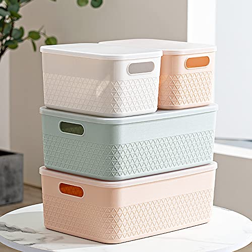 Lidded Storage Bin Organizer | Storage Organizing Container, 9 Liter, Set of 4, Off White