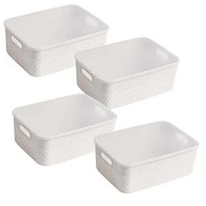 Lidded Storage Bin Organizer | Storage Organizing Container, 9 Liter, Set of 4, Off White