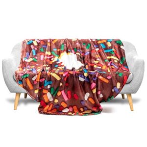 donut blanket, soft round chocolate donut throw blanket 70 inches in diameter for teens and adults. fun gifts for family and friends