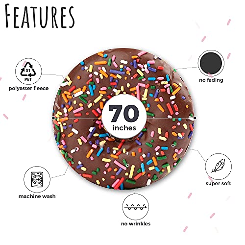 Donut Blanket, Soft Round Chocolate Donut Throw Blanket 70 inches in Diameter for Teens and Adults. Fun Gifts for Family and Friends