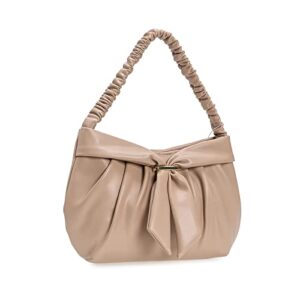 charming tailor elegant rushed pu small handbag for women evening party retro bow clutch purse (nude)