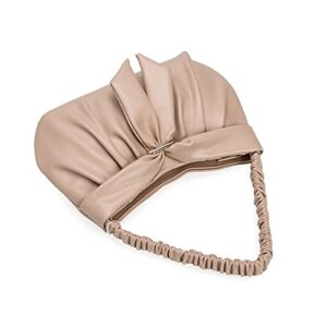 CHARMING TAILOR Elegant Rushed PU Small Handbag for Women Evening Party Retro Bow Clutch Purse (Nude)