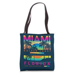 cool miami beach outfit, i love miami, miami graphic design tote bag