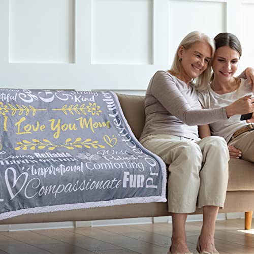 Mami Home Mom Blanket Gift with Thick Double Layered Fleece and Sherpa Blanket Fabric | Wonderful Blankets for Mom | Wholesome I Love You Mom Gifts from Daughters and Sons with Free Canvas Bag | 50x60