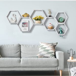 LIANTRAL Hexagon Shelves, Set of 6 Wall Shelves Floating Shelves, Wood Display Shelves for Wall Decor, Bathroom, Kitchen, Bedroom, Living Room, Office