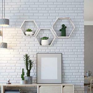 LIANTRAL Hexagon Shelves, Set of 6 Wall Shelves Floating Shelves, Wood Display Shelves for Wall Decor, Bathroom, Kitchen, Bedroom, Living Room, Office