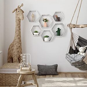 LIANTRAL Hexagon Shelves, Set of 6 Wall Shelves Floating Shelves, Wood Display Shelves for Wall Decor, Bathroom, Kitchen, Bedroom, Living Room, Office