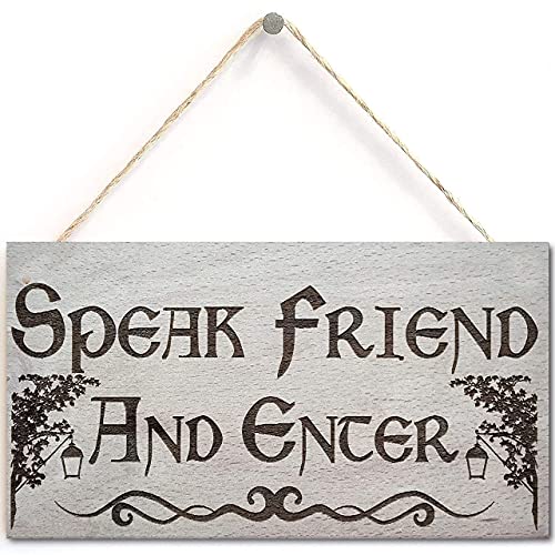 Speak Friend And Enter Wooden Hanging Man Cave Gift Plaque Dad Pub Bar Sign 10 X 5 Inch (US-G002)