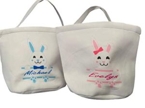 personalized easter bunny basket for egg hunting – bucket with handle – empty – gathering pail – canvas