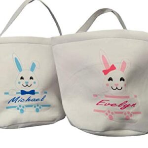 Personalized Easter Bunny Basket for Egg Hunting - Bucket with Handle - Empty - Gathering Pail - Canvas