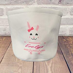 Personalized Easter Bunny Basket for Egg Hunting - Bucket with Handle - Empty - Gathering Pail - Canvas