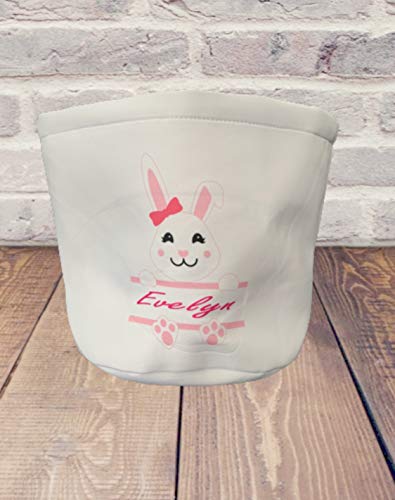 Personalized Easter Bunny Basket for Egg Hunting - Bucket with Handle - Empty - Gathering Pail - Canvas