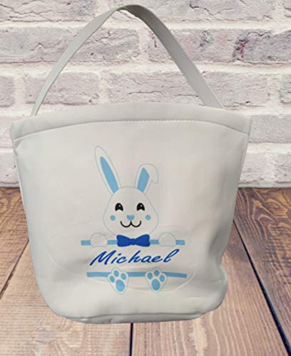 Personalized Easter Bunny Basket for Egg Hunting - Bucket with Handle - Empty - Gathering Pail - Canvas