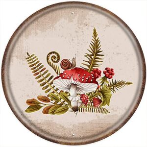 dreacoss mushroom round tin sign funny iron painting botanical decor nature art snails print poster plate decor for home office coffee bar club pub housewarming gift round metal sign 12×12 inch