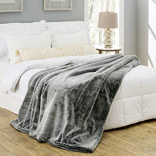 Premium Double-Sided Faux Fur Throw Blanket - Large: 50x60 Inches, Frosted Charcoal - Plush Velvety Soft Minky Material - Luxury Softness & Warmth - Machine Washable