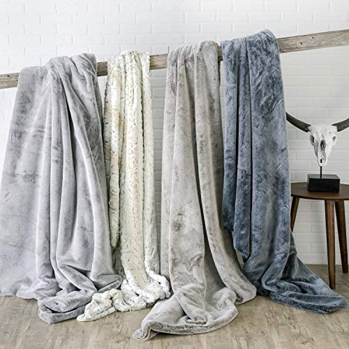 Premium Double-Sided Faux Fur Throw Blanket - Large: 50x60 Inches, Frosted Charcoal - Plush Velvety Soft Minky Material - Luxury Softness & Warmth - Machine Washable