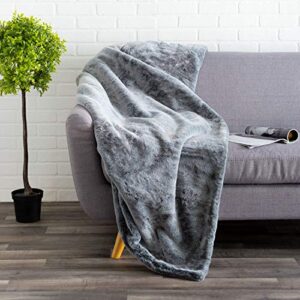 Premium Double-Sided Faux Fur Throw Blanket - Large: 50x60 Inches, Frosted Charcoal - Plush Velvety Soft Minky Material - Luxury Softness & Warmth - Machine Washable