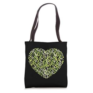 lymphoma cancer awareness lime ribbon heart gift support fig tote bag