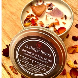 intention candle, stress relief and positivity, gemstones – soy candles for prosperity, ritual and meditation. explore now!