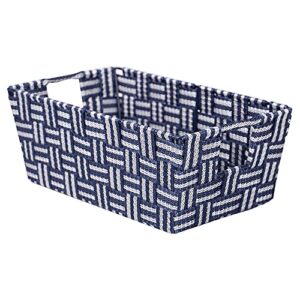home basics stripe woven strap storage bin | various black | blue | brown | grey | great for storage | metal frame | lightweight with handles | sturdy construction (blue, small)