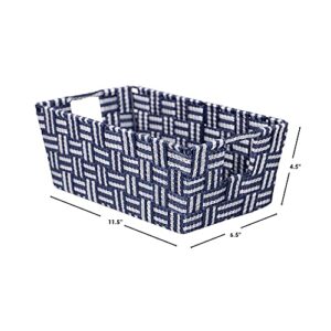 Home Basics Stripe Woven Strap Storage Bin | Various Black | Blue | Brown | Grey | Great for Storage | Metal Frame | Lightweight with Handles | Sturdy Construction (Blue, Small)