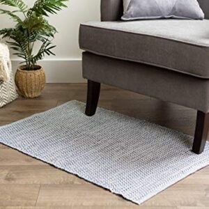 Contemporary Home Living 2' x 3' Steel Blue and White Diamond Cabana Recycled Yarn Rug