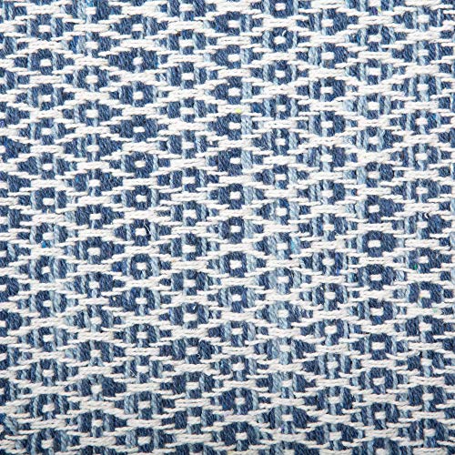 Contemporary Home Living 2' x 3' Steel Blue and White Diamond Cabana Recycled Yarn Rug