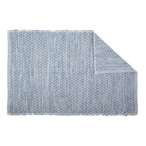 Contemporary Home Living 2' x 3' Steel Blue and White Diamond Cabana Recycled Yarn Rug