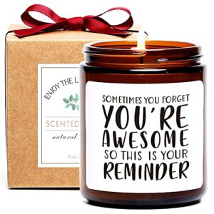 thank you gifts, you’re awesome scented soy candle, funny inspirational gifts for women friends, daughter, teacher, coworker, boss, employees, staff, mom, wife, girlfriend
