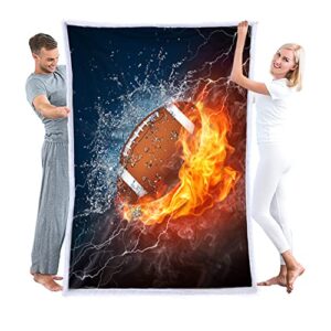football blanket soft cozy sherpa water and fire sport throw blankets football gifts for boys kids adult plush blanket for couch bed sofa home decor(american football,60″×80″)