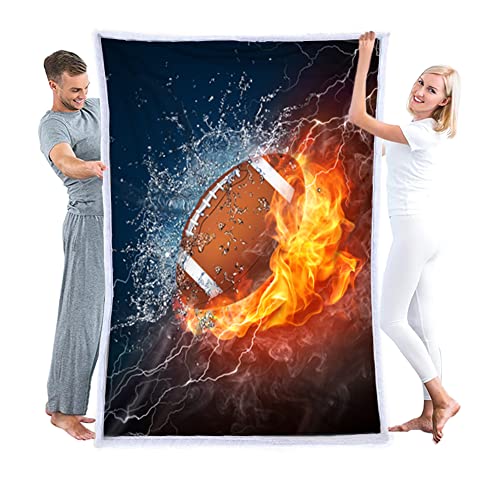 Football Blanket Soft Cozy Sherpa Water and Fire Sport Throw Blankets Football Gifts for Boys Kids Adult Plush Blanket for Couch Bed Sofa Home Decor(American Football,60"×80")