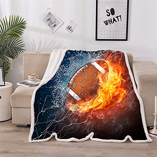 Football Blanket Soft Cozy Sherpa Water and Fire Sport Throw Blankets Football Gifts for Boys Kids Adult Plush Blanket for Couch Bed Sofa Home Decor(American Football,60"×80")