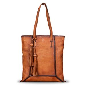 geniune leather shoulder bag for women vintage handmade top handle large capacity satchel (brown)