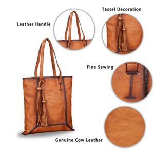 Geniune Leather Shoulder Bag for Women Vintage Handmade Top Handle Large Capacity Satchel (Brown)