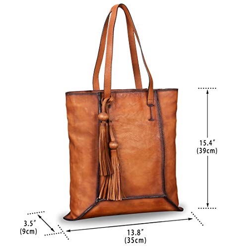 Geniune Leather Shoulder Bag for Women Vintage Handmade Top Handle Large Capacity Satchel (Brown)