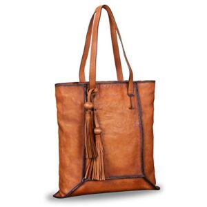 Geniune Leather Shoulder Bag for Women Vintage Handmade Top Handle Large Capacity Satchel (Brown)