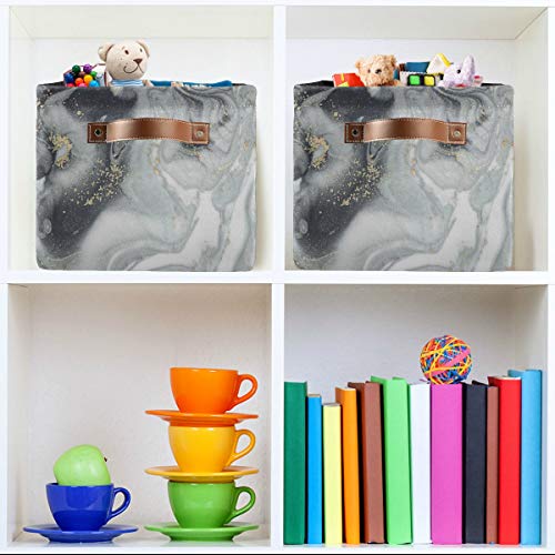 Storage Basket Cube Abstract Marble Texture Large Collapsible Toys Storage Box Bin Laundry Organizer for Closet Shelf Nursery Kids Bedroom,15x11x9.5 in,2 Pack