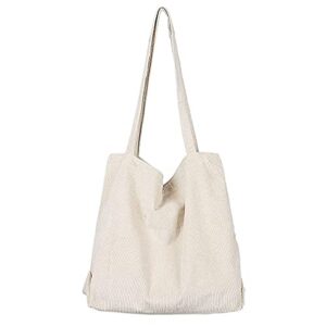 women shoulder handbags soft corduroy casual hobo bags large tote bag travel satchel shopping bag for women (beige)