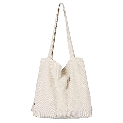 Women Shoulder Handbags Soft Corduroy Casual Hobo Bags Large Tote Bag Travel Satchel Shopping Bag for Women (Beige)