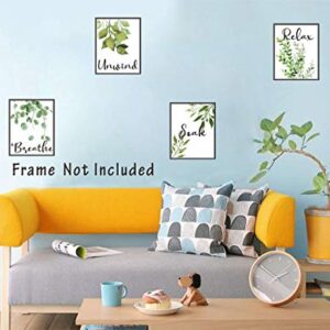 Nelly Story Relax Soak Unwind Breathe Green Leaf Bathroom Wall Decor Set of 4 Washroom Toilet Decor Botanical Art Prints Green Leaves Poster Green Bathroom Art Eucalyptus Wall Decor (8x10inch) Unframed