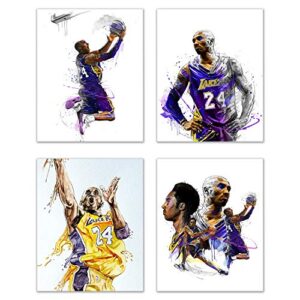 kobe bryant watercolor wall art decor prints – set of 4 (8×10) inch poster photos