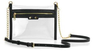 hoxis clear zipper purse stadium approved women chain crossbody bag convertible wristlet clutch (black)