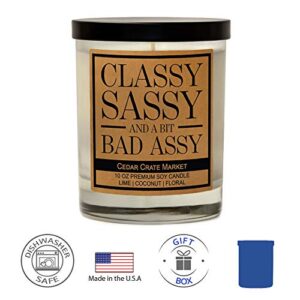 Classy, Sassy Funny Candles for Women Gift, Fun, Cool Candles, Funny Birthday Candle Gift for Boss Lady, Best Friend, Bestie, Mom, Wife, Friend or Sister, Mother’s Day, Retirement, Going Away, Moving