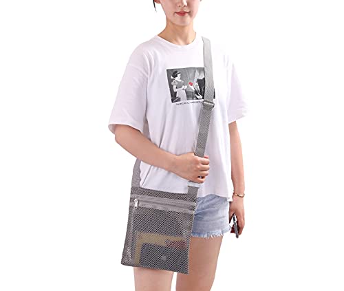 USPECLARE Heavy Duty Semi-Transparent small Mesh Purse, See Through Mesh Crossbody Bag (Grey)