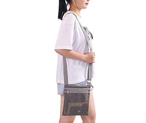 USPECLARE Heavy Duty Semi-Transparent small Mesh Purse, See Through Mesh Crossbody Bag (Grey)