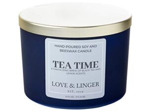 black tea candles | lemon tea candles scented | luxury soy & beeswax candles for home | 16 oz. large jar 3 wick candle | scented tea candles | cool candles for women | summer scented candle